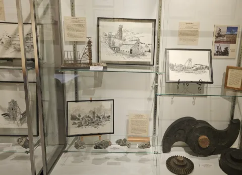 Items in a display case.