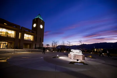 Night time view of clock tower